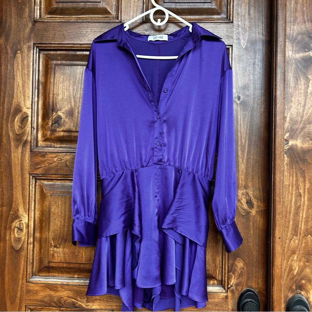 DO+BE Satin Purple Blouse with Layered Hem